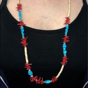 Red coral and turquoise necklace